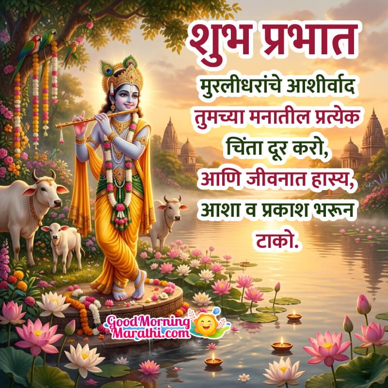 Shubh Prabhat Shri Krishna Blessings Pic In Marathi