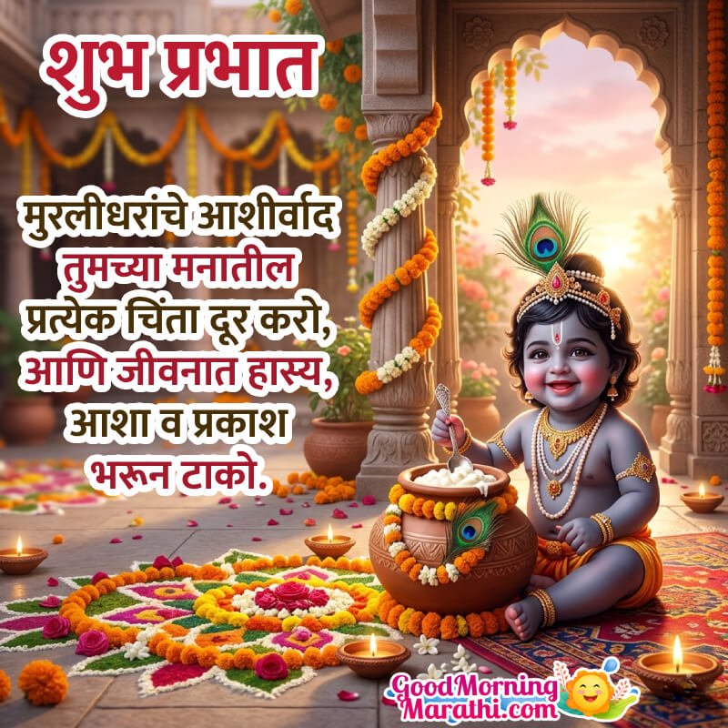 Shubh Prabhat Shri Krishna Blessings Picture In Marathi