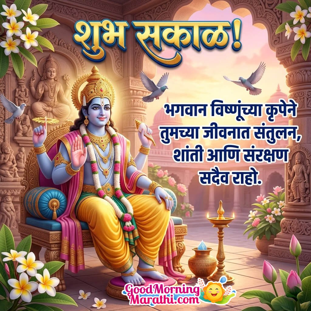 Shubh Prabhat Bhagwan Vishnu With Flowers Pic